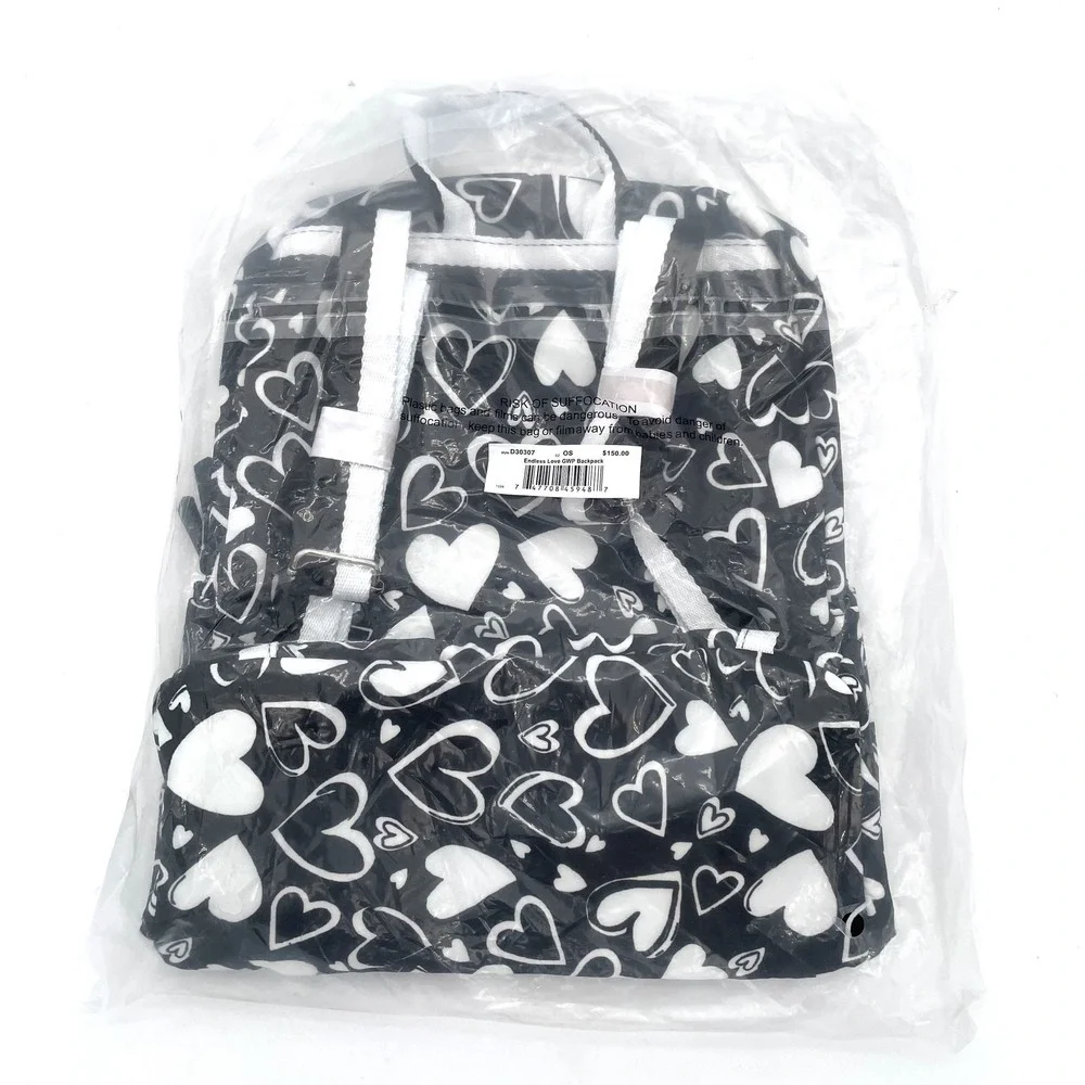 Brighton Love Endless Love Backpack NWT Black White Heart Print 9